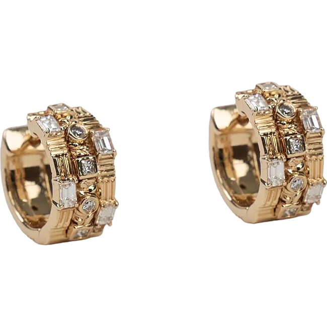 Women's Woven Trio Diamond Shape Chunky Huggie Earrings