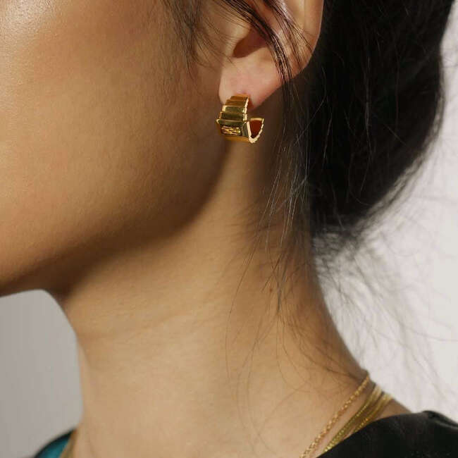 Women's Tiered Block Hoops - Earrings - 2