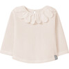 Waffle Long Sleeve Tee Shirt with Ruffle Collar, Pink - T-Shirts - 1 - thumbnail