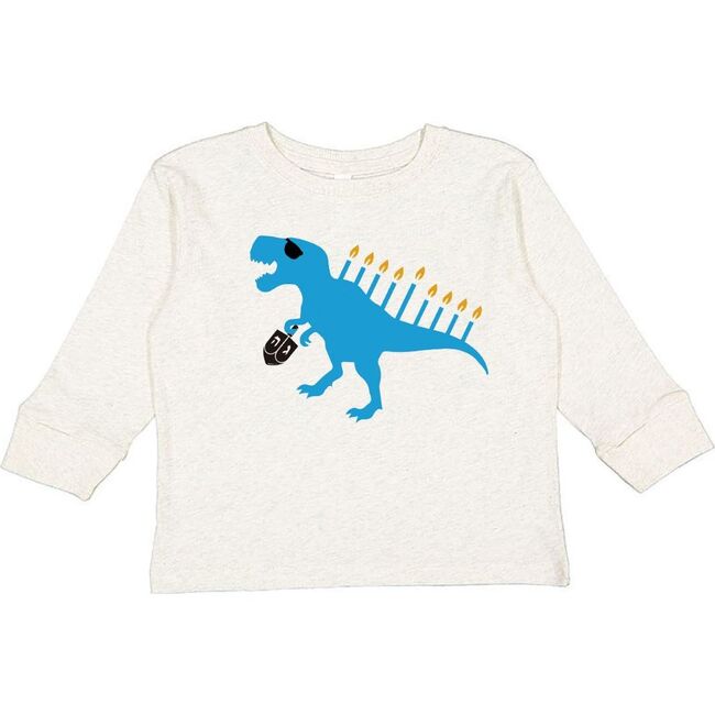 Menorasaurus Hanukkah Long Sleeve Shirt, Natural - Shirts - 1