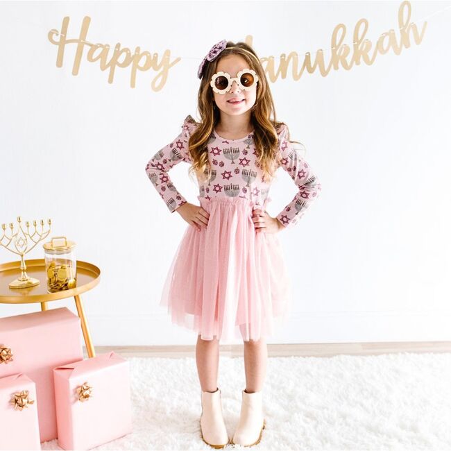 Hanukkah Long Sleeve Tutu Dress, Blush - Dresses - 2