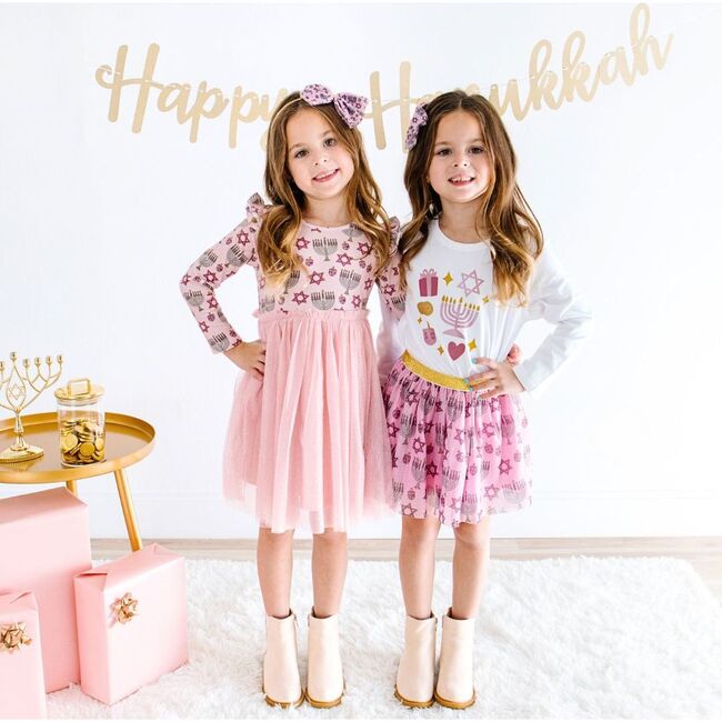 Hanukkah Long Sleeve Tutu Dress, Blush - Dresses - 4