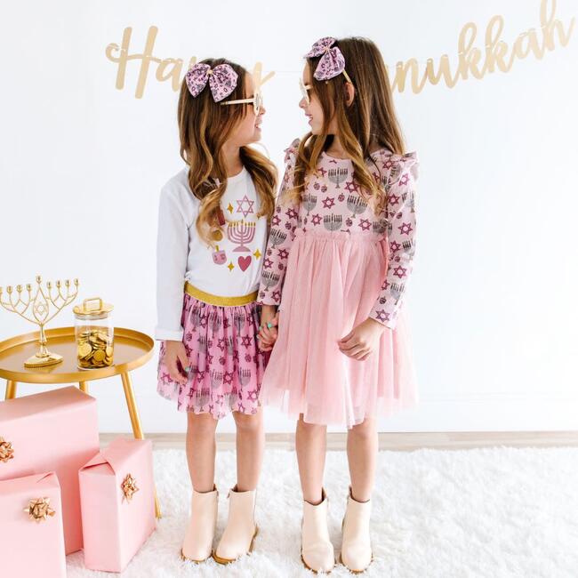 Hanukkah Long Sleeve Tutu Dress, Blush - Dresses - 5