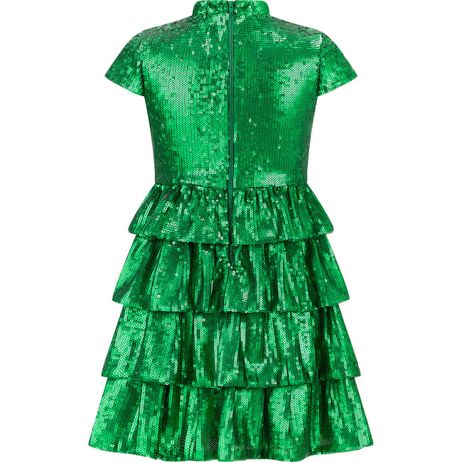 Festive Sequin Dress, Emerald - Dresses - 2