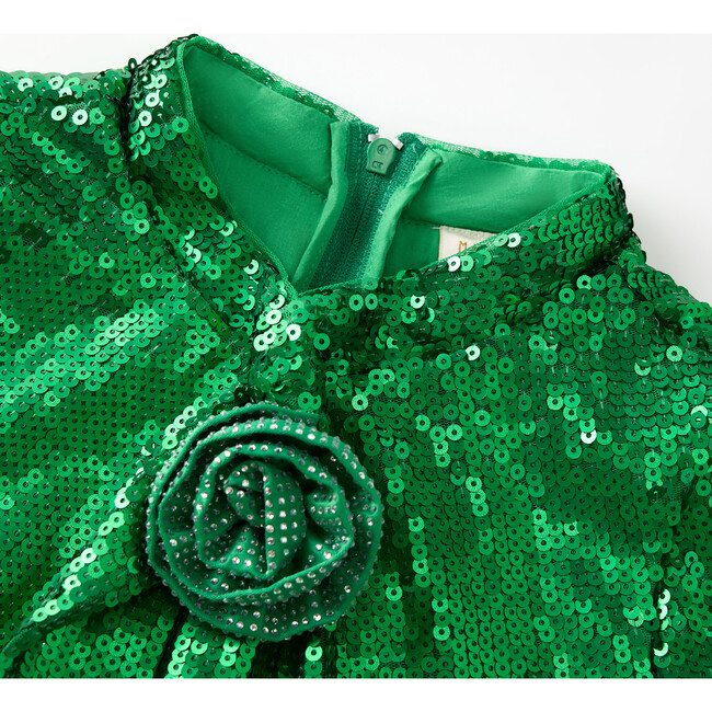 Festive Sequin Dress, Emerald - Dresses - 3