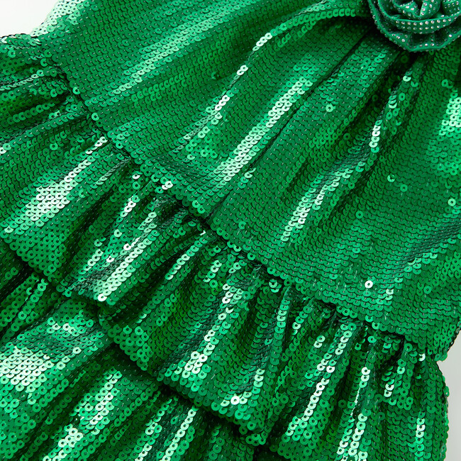 Festive Sequin Dress, Emerald - Dresses - 6