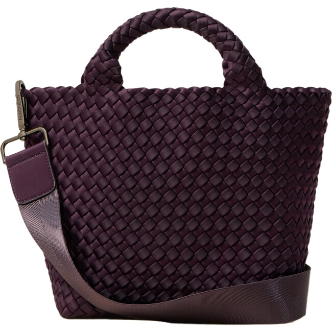 Women's St. Barths Hand-Woven Neoprene Crossbody Strap Small Tote, Aubergine