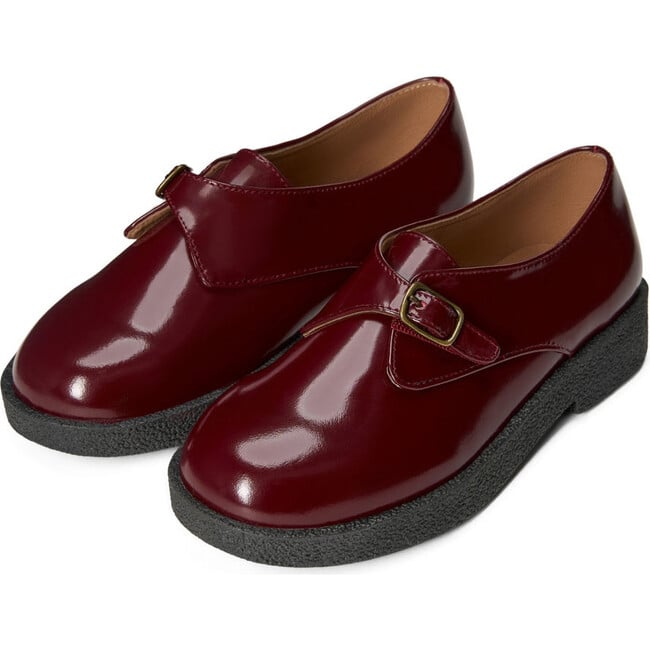 Astrid Buckle Strap Rubber Sole Brogues Shoes, Burgundy - Oxfords - 2