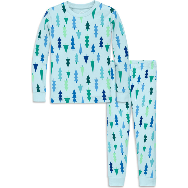 Kids Organic PJ Set in Holiday Prints, Saltwater Multi Trees