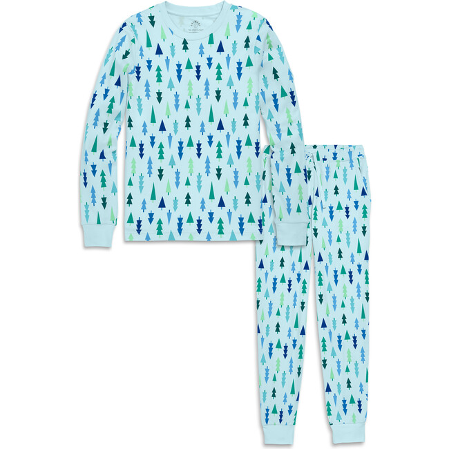 Grown-Ups Organic PJ Set in Holiday Prints, Saltwater Multi Trees