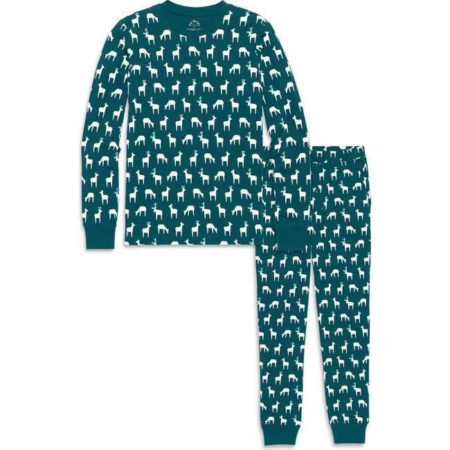 Grown-Ups Organic PJ Set in Holiday Prints, Forest Reindeer