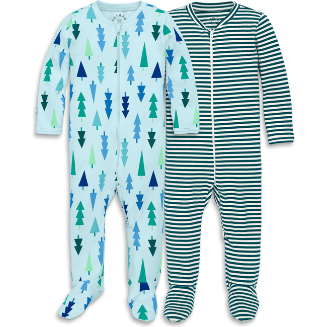 Baby Organic Zip Footie Set in Holiday Prints, Saltwater Multi Trees