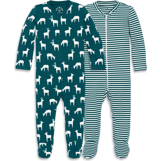 Baby Organic Zip Footie Set in Holiday Prints, Forest Reindeer - Footie Pajamas - 1