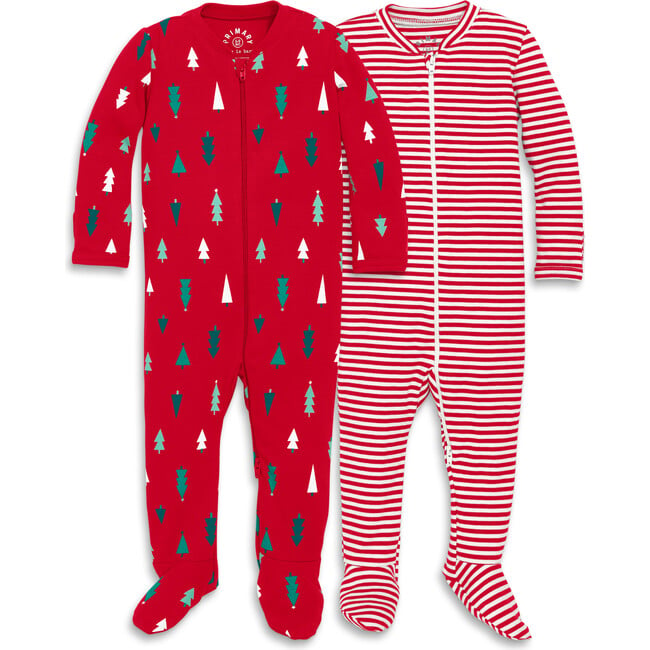 Baby Organic Zip Footie Set in Holiday Prints, Cherry Multi Trees