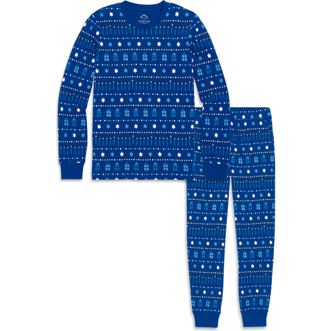 Grown-Ups Organic PJ Set in Holiday Prints, Blue Jay Hannukah Fair Isle