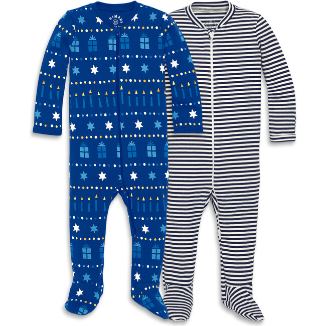 Baby Organic Zip Footie Set in Holiday Prints, Blue Jay Hannukah Fair Isle - Footie Pajamas - 1