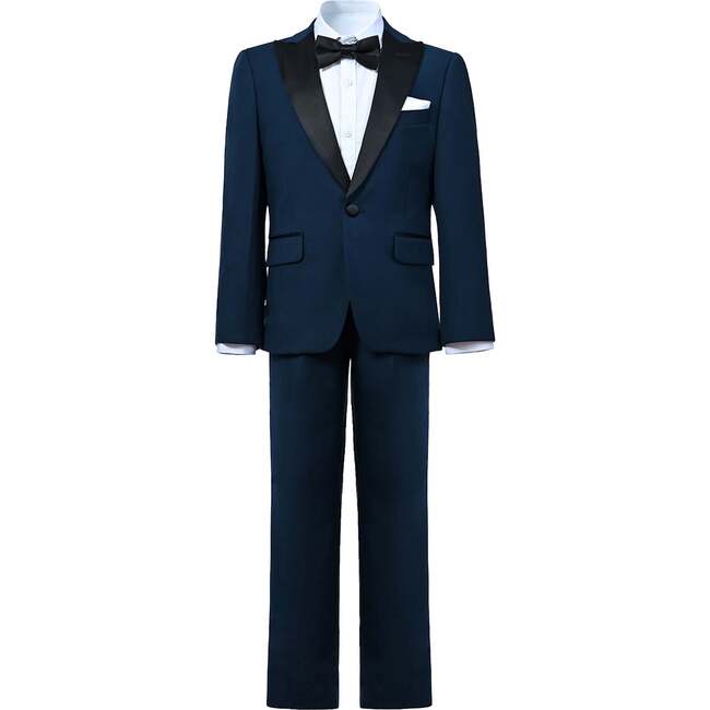 Peak Lapel Trim Wool Suit, Navy