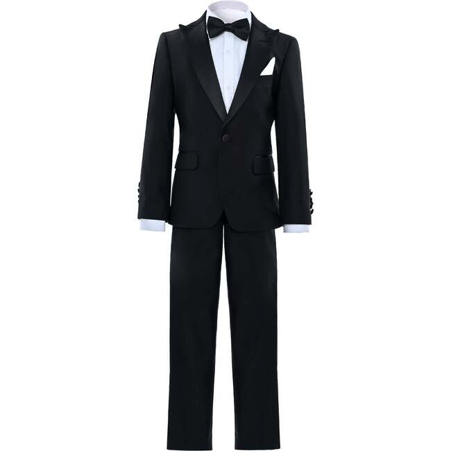 Peak Lapel Trim Wool Suit, Black