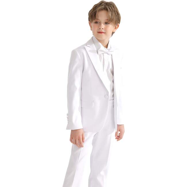 Peak Lapel Trim Wool Suit, White - Suits & Separates - 3