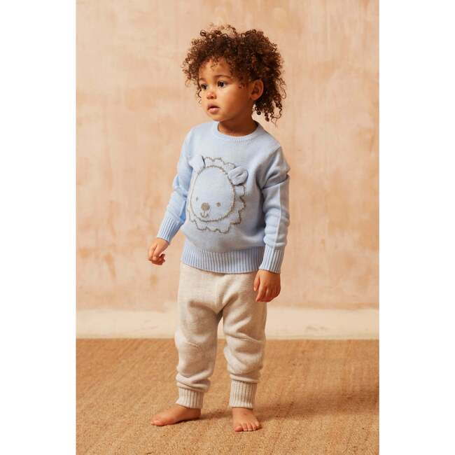 Babys Lion Crew Neck Ribbed Hem Long Sleeve Knit Jumper, Sky - Sweaters - 2