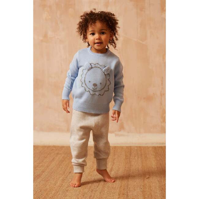 Babys Lion Crew Neck Ribbed Hem Long Sleeve Knit Jumper, Sky - Sweaters - 4