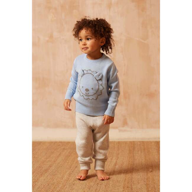 Babys Lion Crew Neck Ribbed Hem Long Sleeve Knit Jumper, Sky - Sweaters - 5