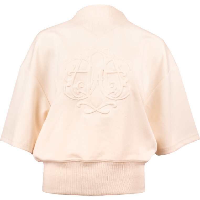 Women's Monogram Mock Neck Flowy Long Sleeve Sweatshirt, Ivory - Sweatshirts - 1