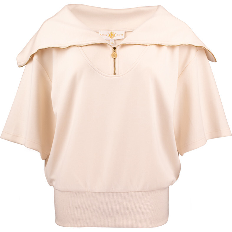 Women's Josie Short Sleeve Half-Zip Sweatshirt, Ivory - Sweatshirts - 1