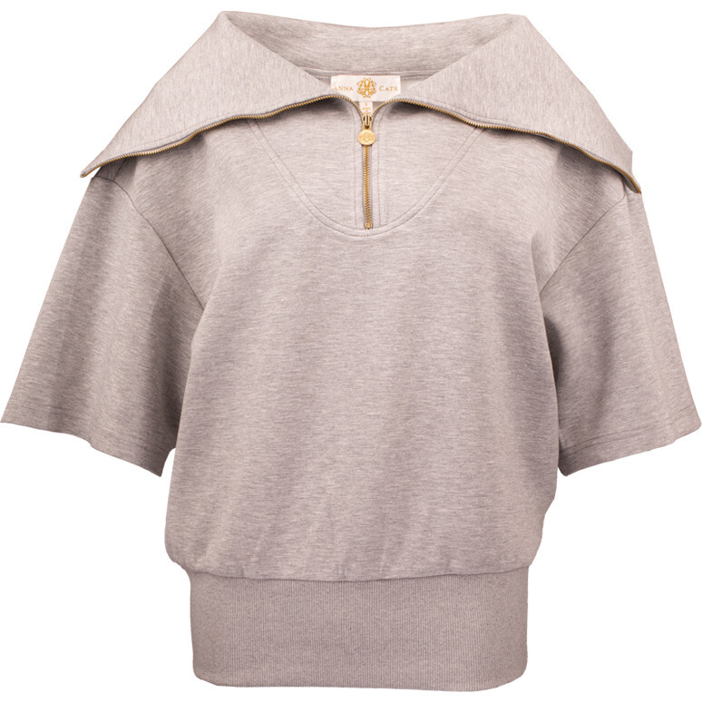 Women's Josie Short Sleeve Half-Zip Sweatshirt, Grey - Sweatshirts - 1