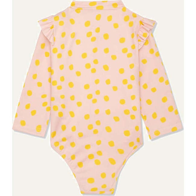 Recycled Polyester Sepia Dotted Zipped Baby Rashguard, Pink - One Pieces - 2