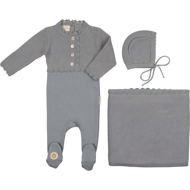 Mock-Cardigan Layette Set Slate Blue