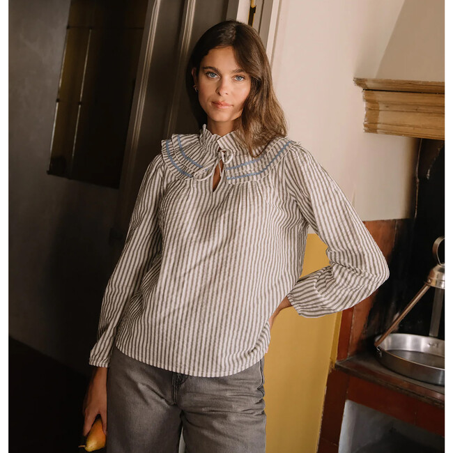 Women's Ysee Blouse, Olive Stripes