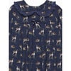 Deer Print Petal Collar Velvet Bow Jersey Dress, Navy - Dresses - 3