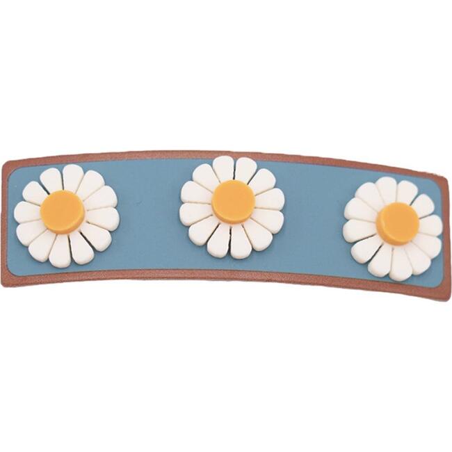 Wide Bar 3-Flower Barrette Clip, Laguna