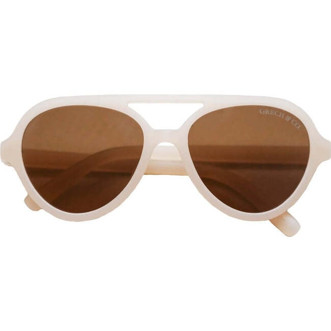 Teens Aviator Rounded Bottom Polarized Sunglasses, Creamy White