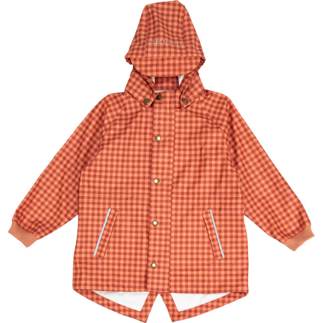 Fishtail Hooded Long Raincoat, Sunset Gingham