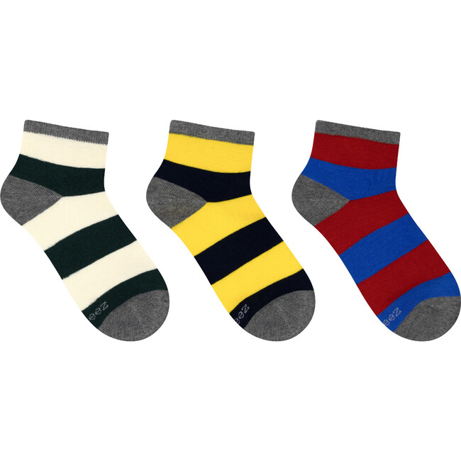 Rugby Stripes Quarter Sock, Assorted (3 Pack)