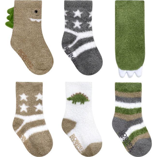 Cozy Dinos Crew Sock, Olive (6 Pack)