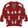 Intarsia Rabbit Knit Cardigan, Red - Cardigans - 1 - thumbnail