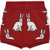 Intarsia Rabbit Knit Shorts, Red - Shorts - 1 - thumbnail