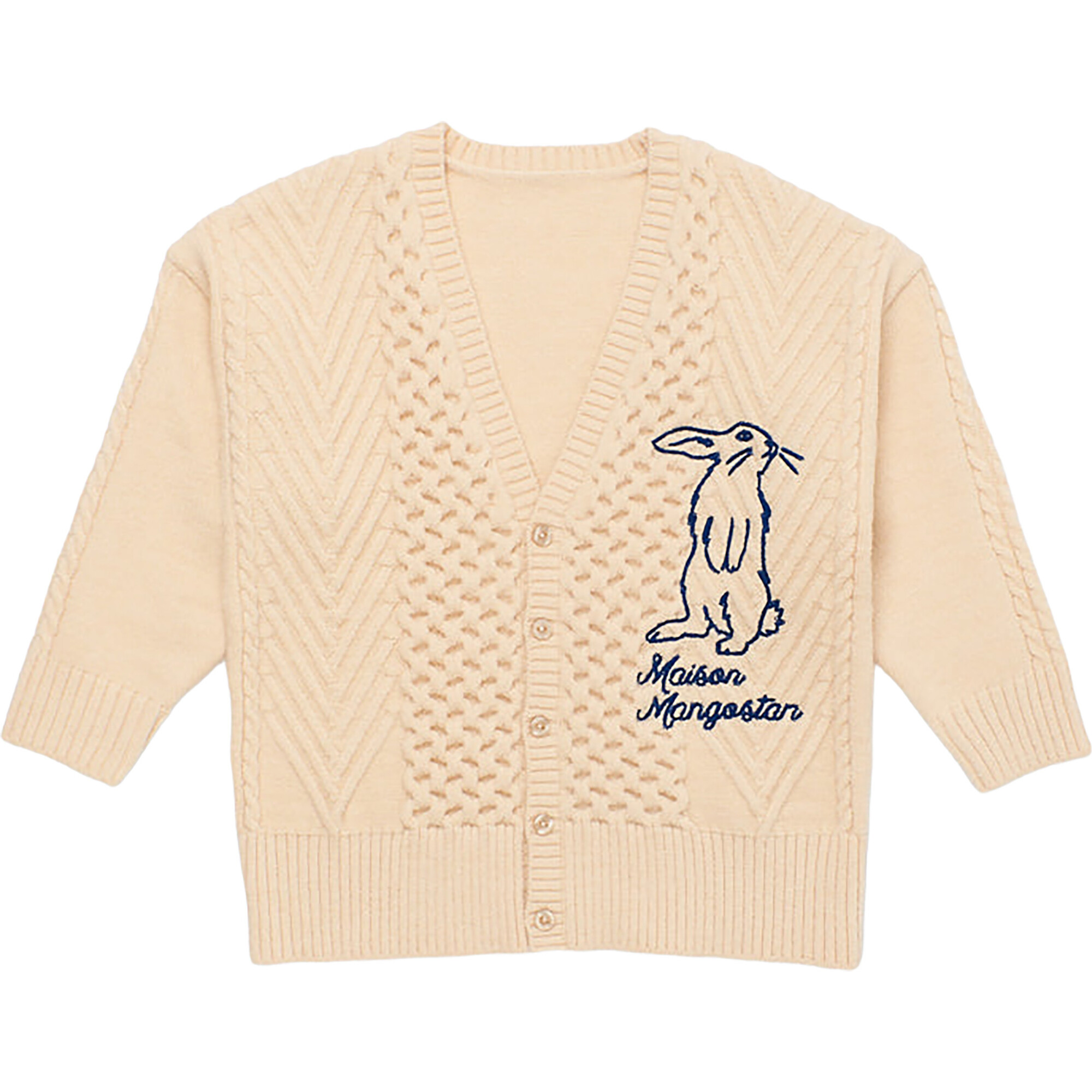 Embroidery Rabbit Knit Cardigan, Off White - Cardigans - 1