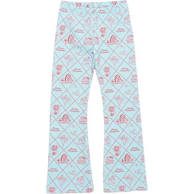 Table Cloth Flared Legging, Light Blue/Red