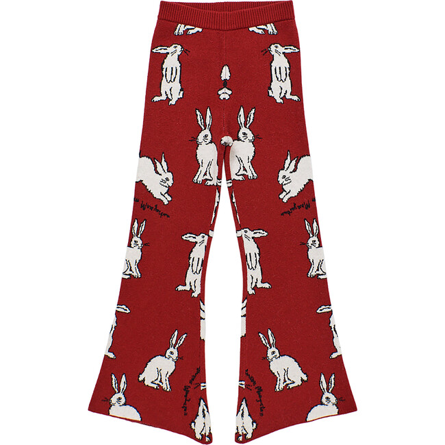 Intarsia Rabbit Knit Trousers, Red