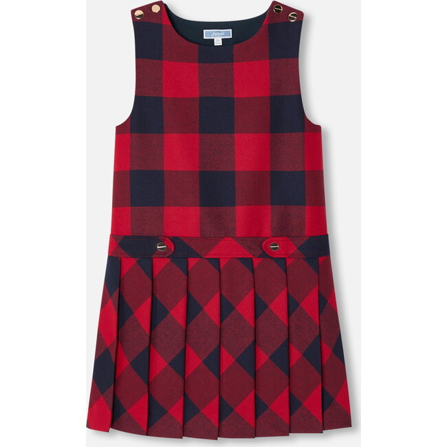 Girl flannel pinafore Dress, Navy/Red