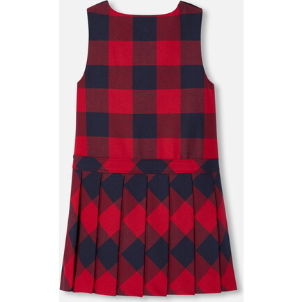 Girl flannel pinafore Dress, Navy/Red - Dresses - 2