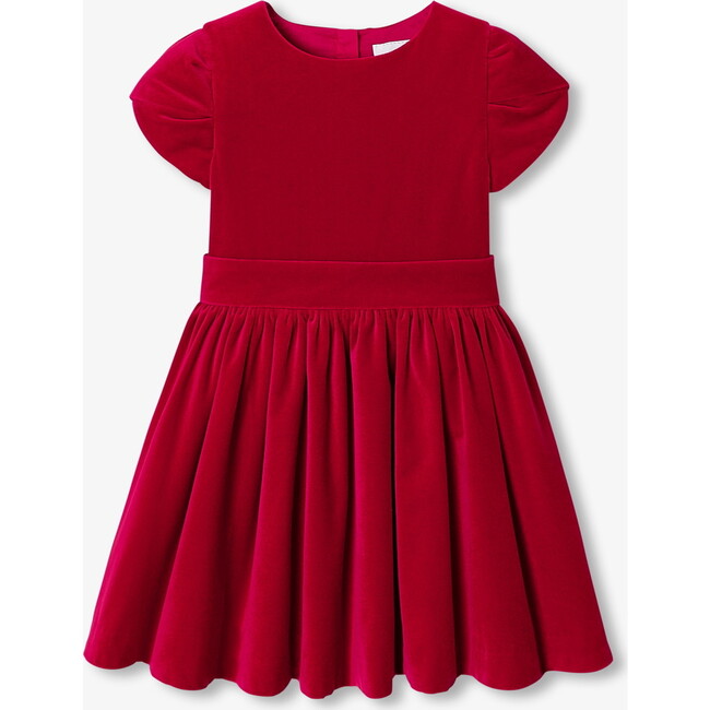 Girl Velvet Dress, Red - Dresses - 1