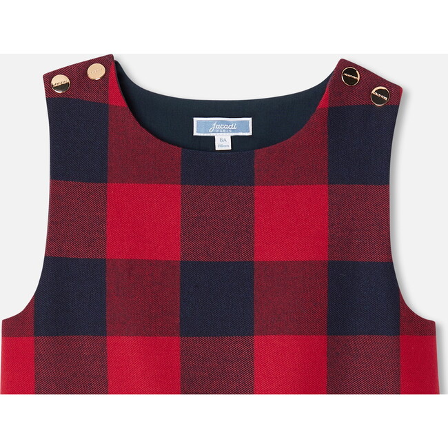 Girl flannel pinafore Dress, Navy/Red - Dresses - 3