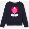 Girl Fleece Sweatshirt, Navy - Sweatshirts - 1 - thumbnail