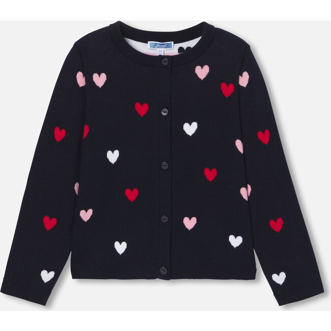 Girl Heart Jacquard Cardigan, Navy/Multicolour