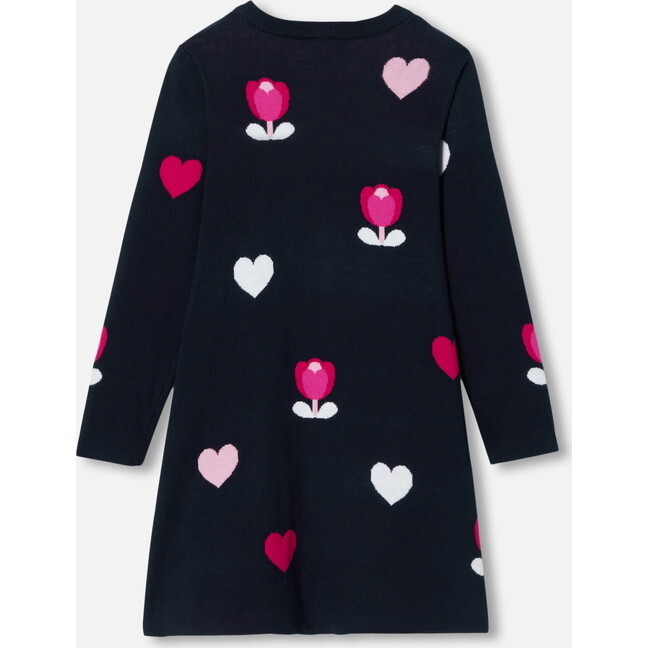 Girl jacquard Dress, with flowers and hearts Blue/Multicolour - Dresses - 2